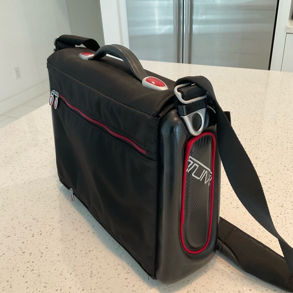TUMI Black Briefcase Nylon/Leather 16”Wx13”Hx4”D